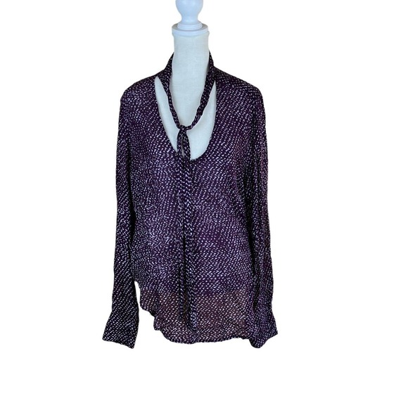 Cloth & Stone Top Womens Medium Purple Tie Neck Blouse Anthropologie L - Picture 2 of 7